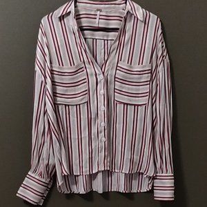 Free People Striped Boxy Hi Low Long Sleeve Top SIZE XS